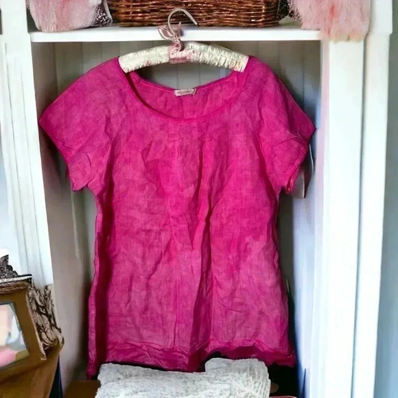 Italian linen  Barbie pink gauzy boho blouse M - Picture 1 of 6